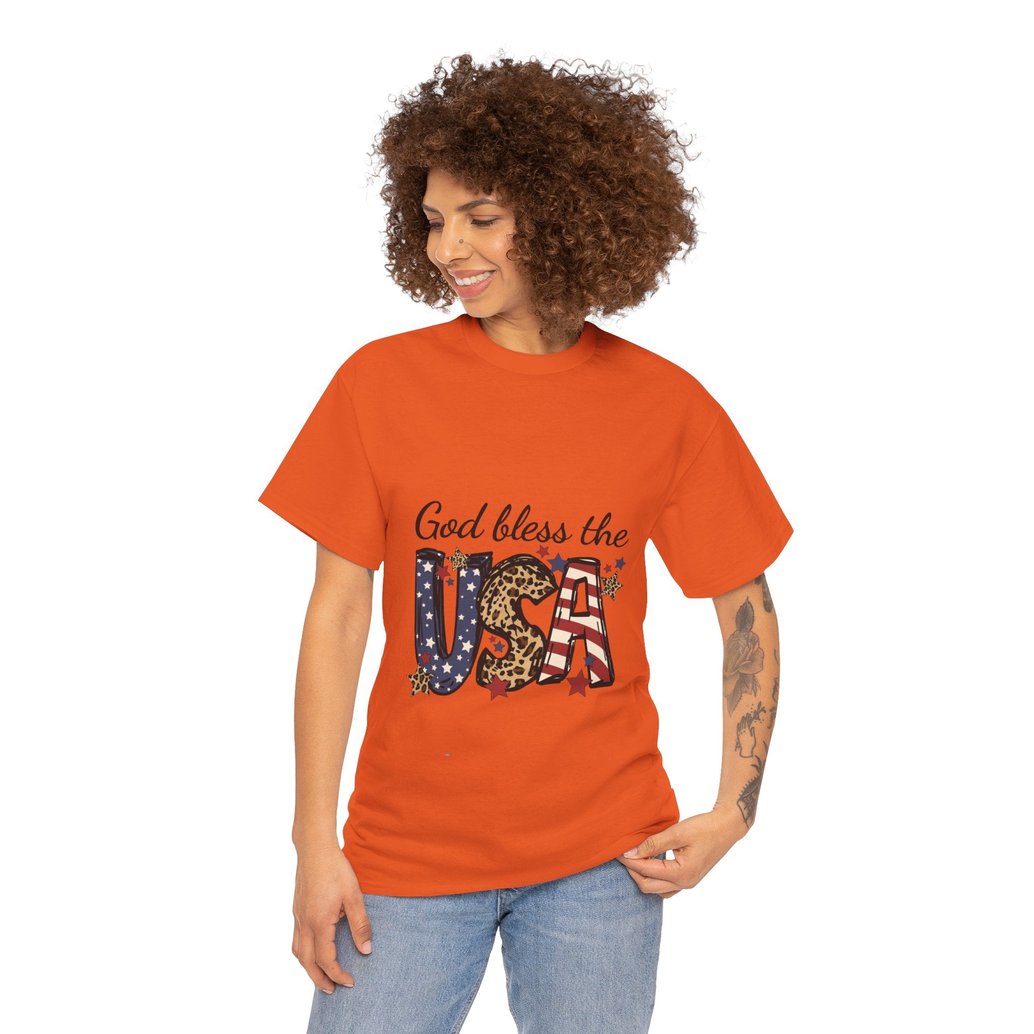 God Bless the USA Tee — Patriotic Leopard & Flag Graphic T-Shirt