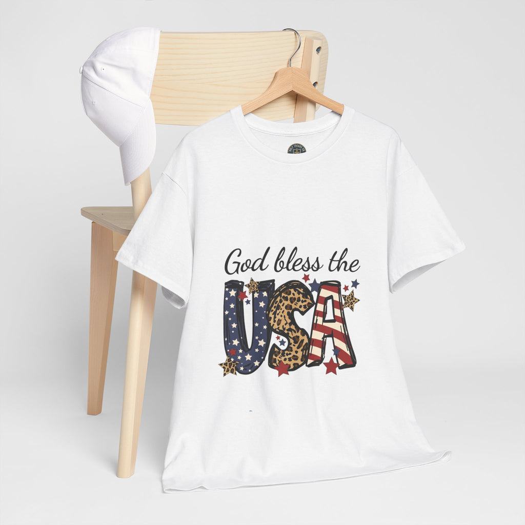 God Bless the USA Tee — Patriotic Leopard & Flag Graphic T-Shirt