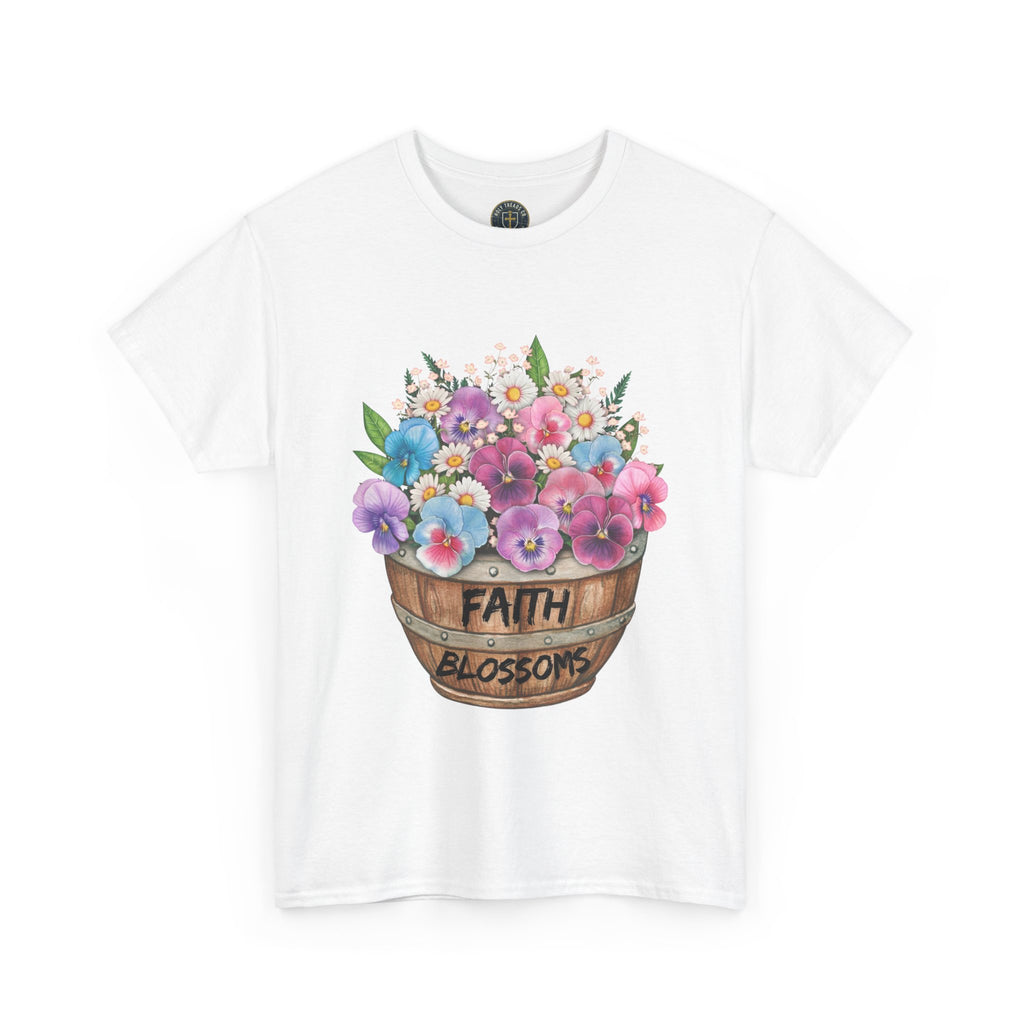 Faith Blossoms T-Shirt — Floral Bucket Christian Tee