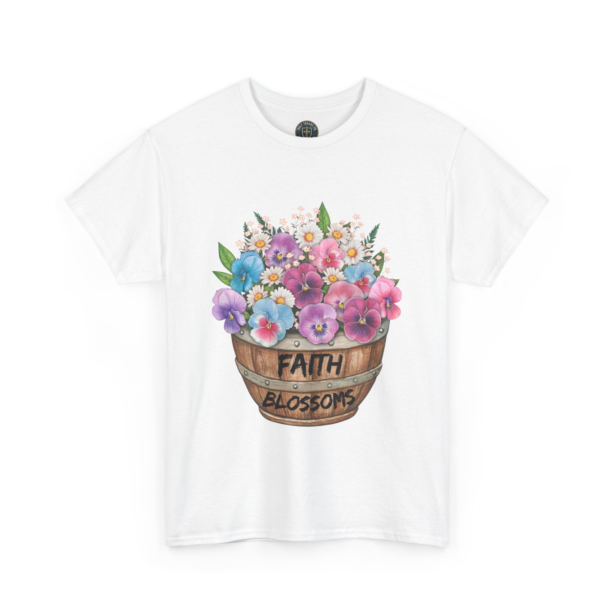 Faith Blossoms T-Shirt — Floral Bucket Christian Tee