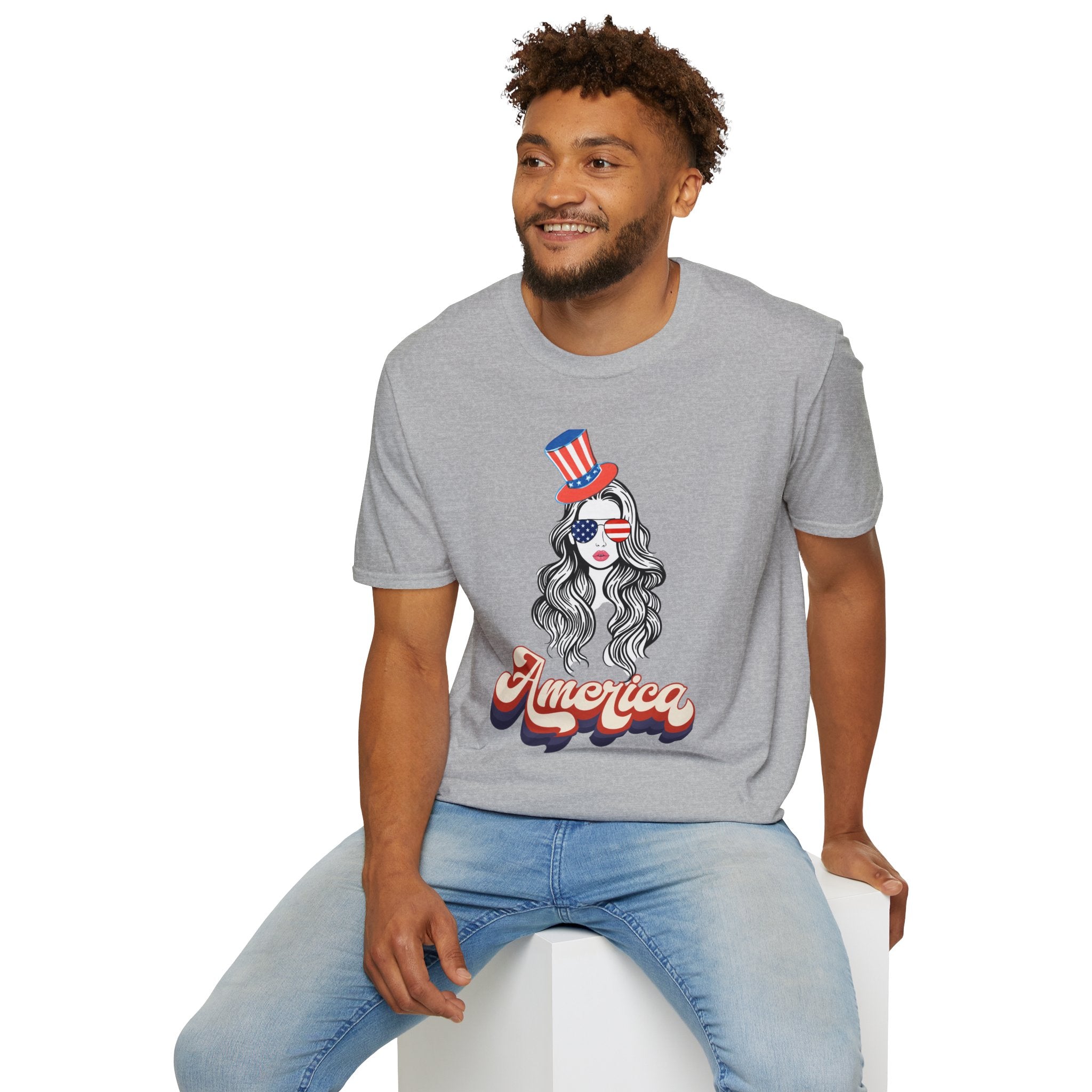 Copy of Patriotic Girl Tee — 'America' Vintage USA Sunglasses & Top Hat T-Shirt