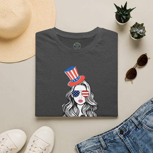 Copy of Patriotic Girl Tee — 'America' Vintage USA Sunglasses & Top Hat T-Shirt