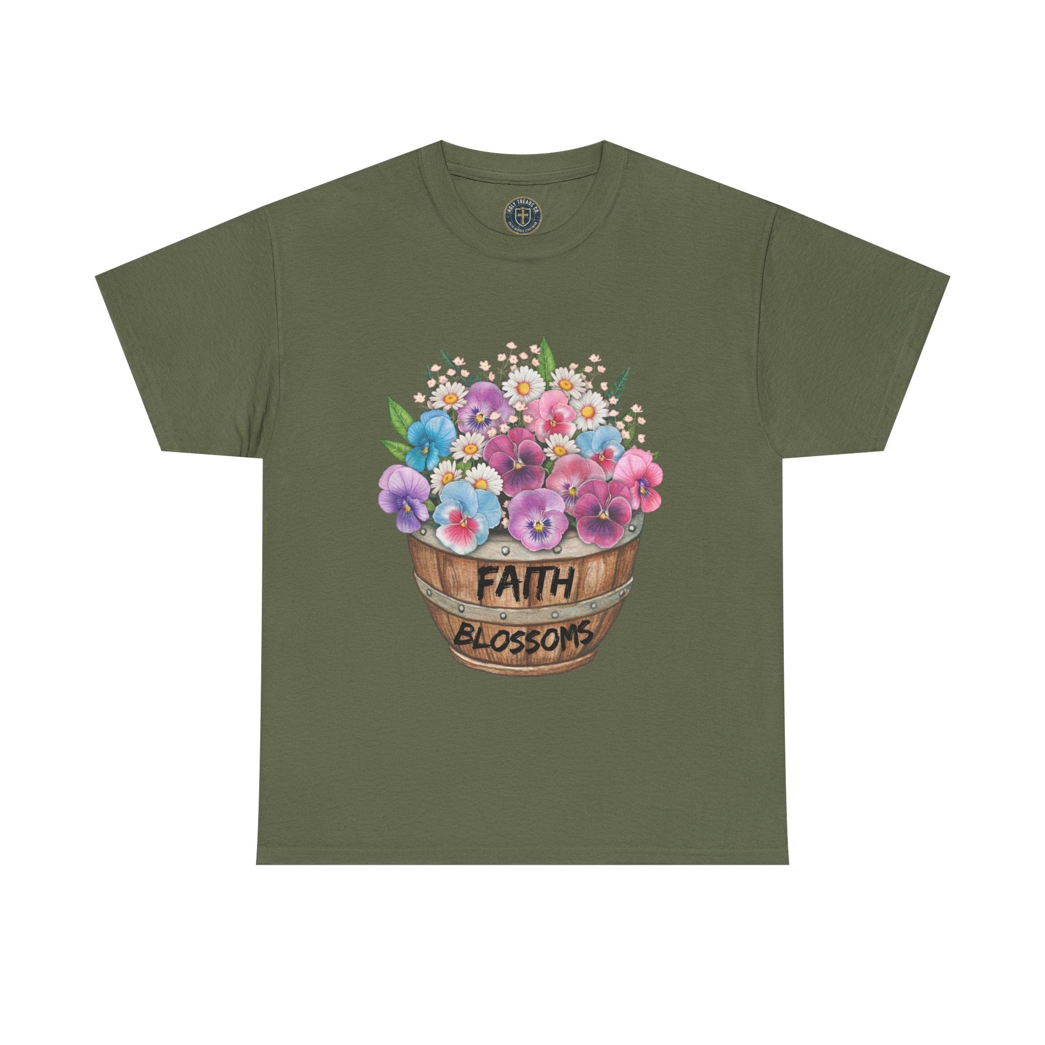 Faith Blossoms T-Shirt — Floral Bucket Christian Tee