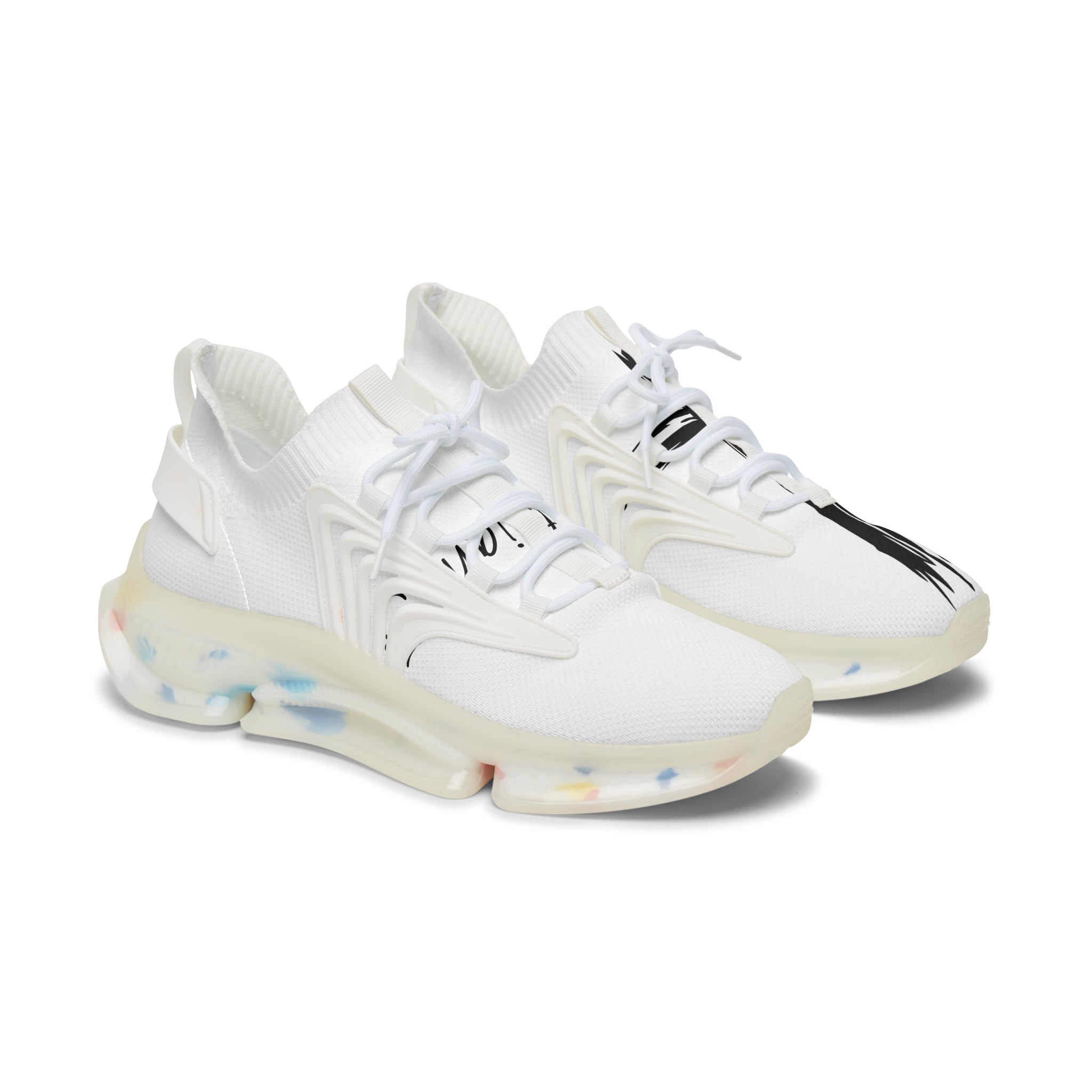 Women's White Mesh Sneakers — Lightweight Breathable Athletic Shoes with Color-Accent Soles