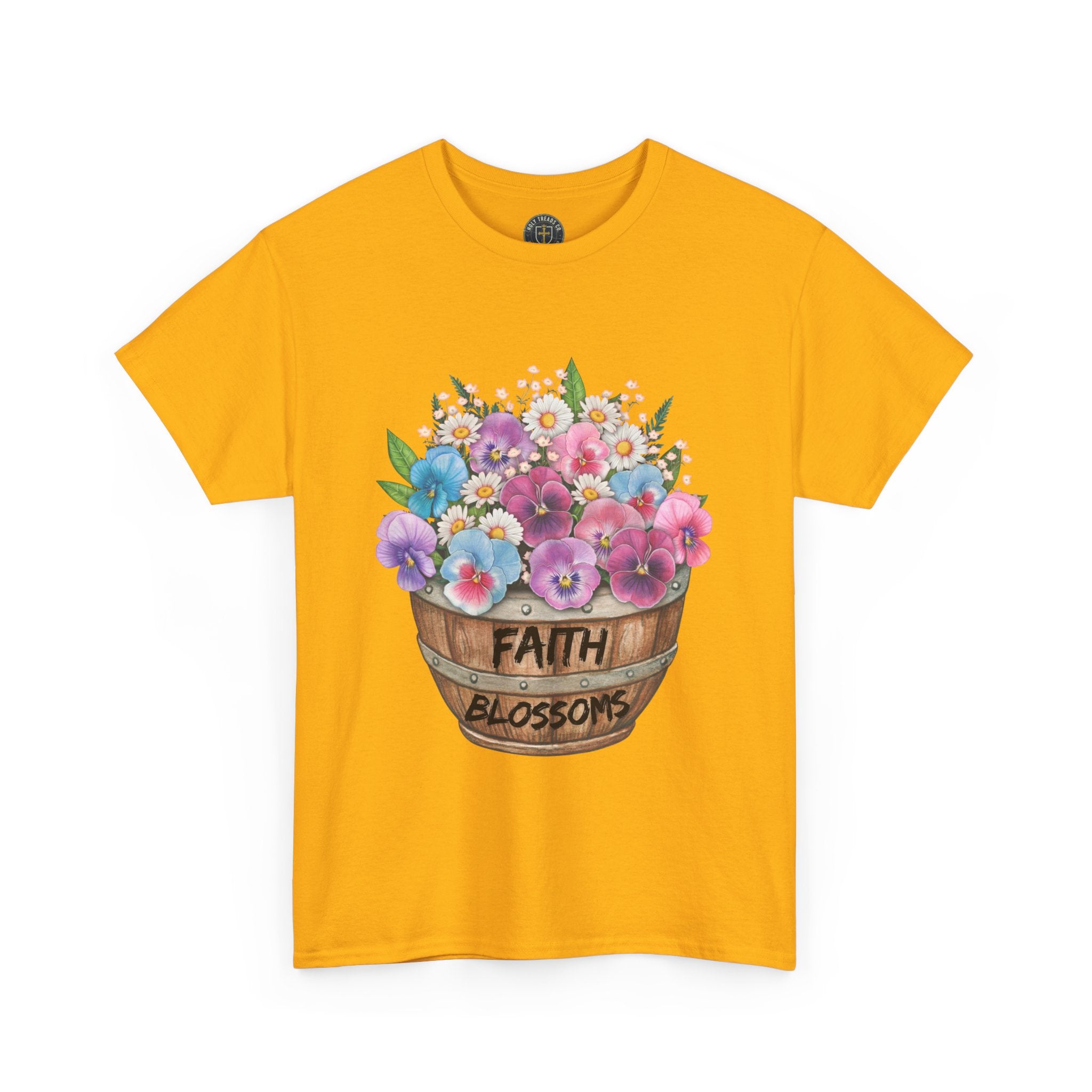 Faith Blossoms T-Shirt — Floral Bucket Christian Tee