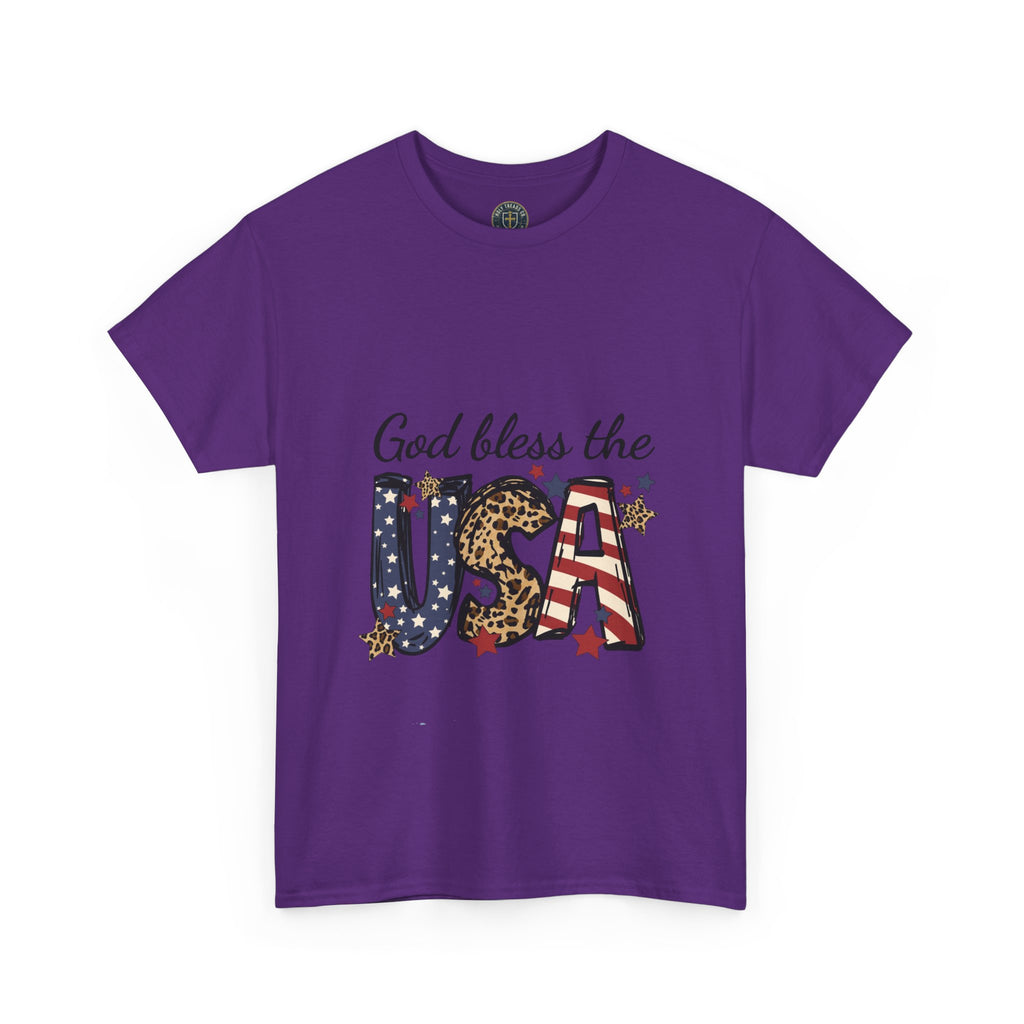 God Bless the USA Tee — Patriotic Leopard & Flag Graphic T-Shirt