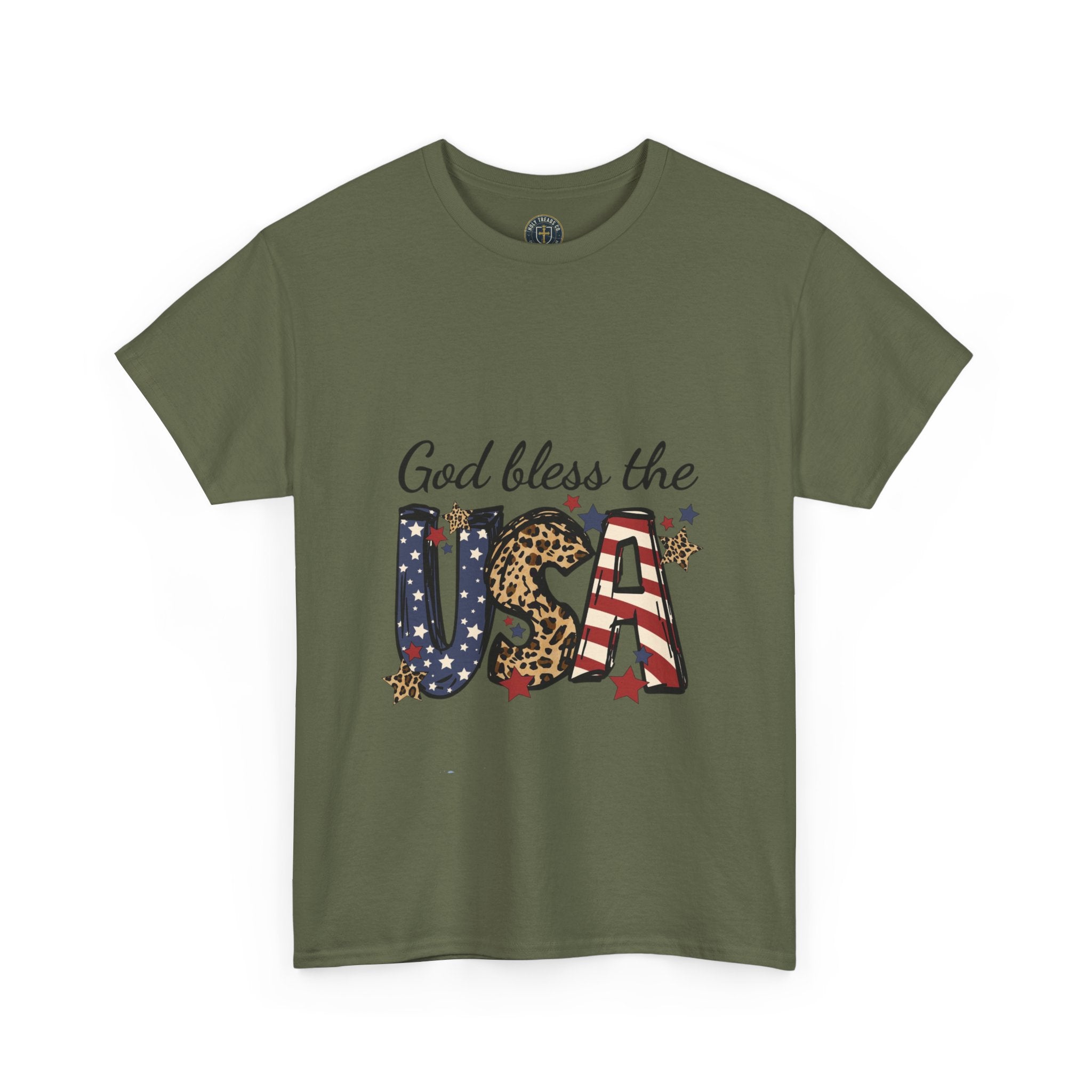 God Bless the USA Tee — Patriotic Leopard & Flag Graphic T-Shirt