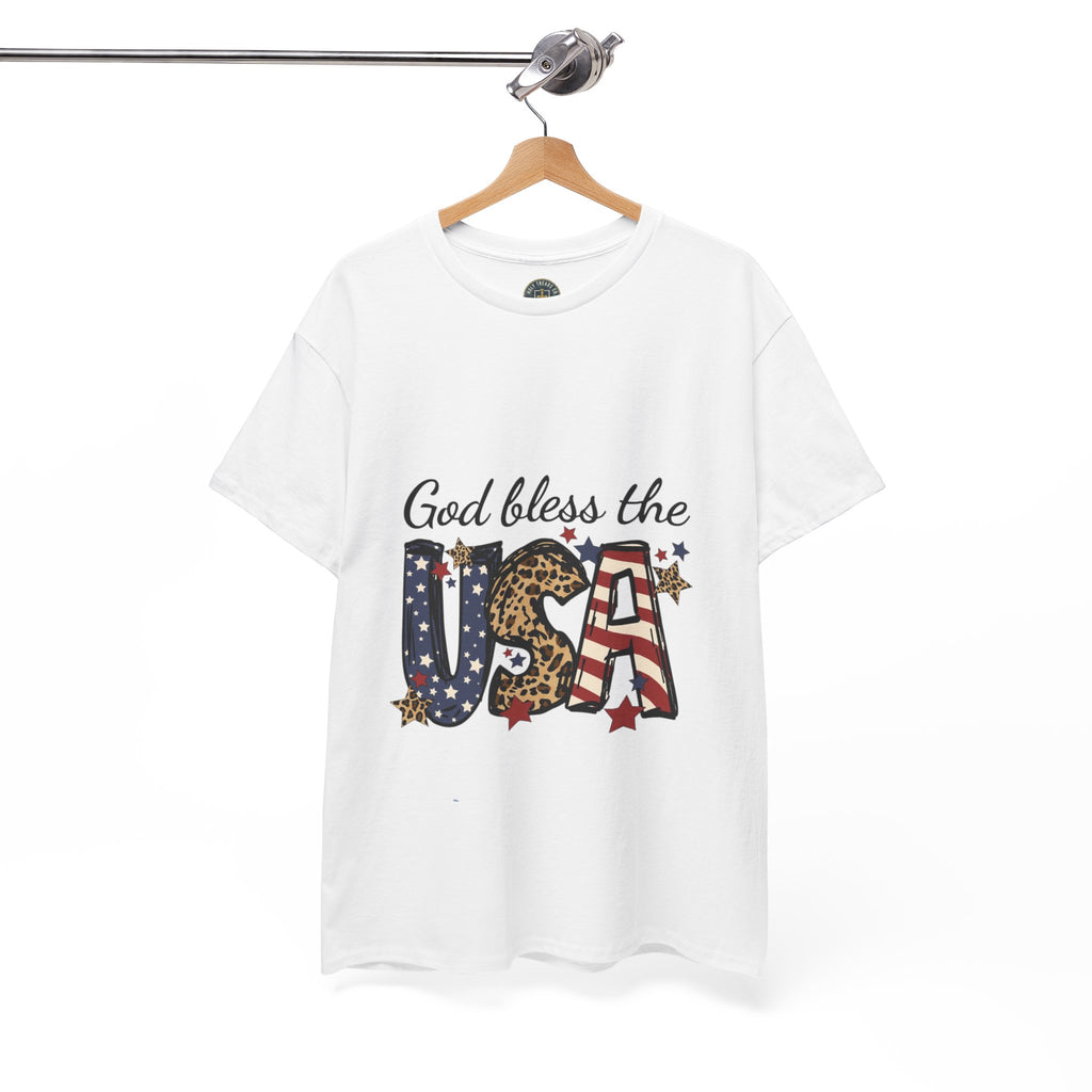 God Bless the USA Tee — Patriotic Leopard & Flag Graphic T-Shirt