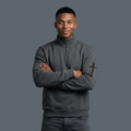 Charcoal Half-Zip Sweatshirt with Minimal Sleeve Cross Accent