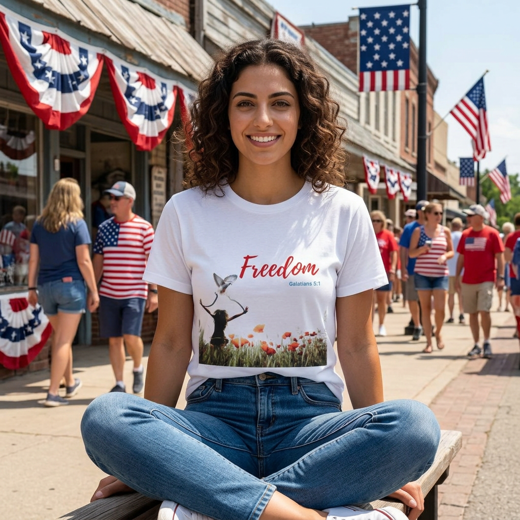 Freedom Floral T-Shirt — "Freedom" Galatians 5:1 Christian Tee