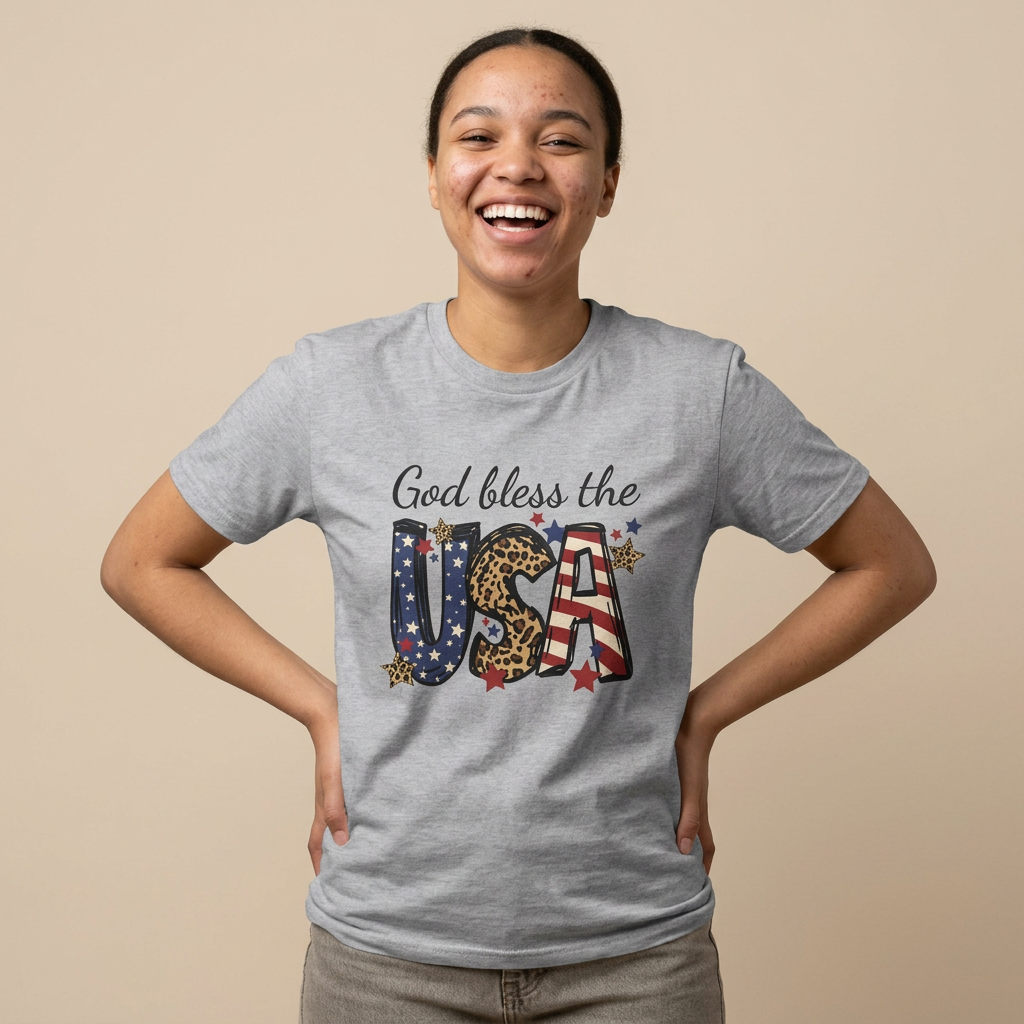 God Bless the USA Tee — Patriotic Leopard & Flag Graphic T-Shirt