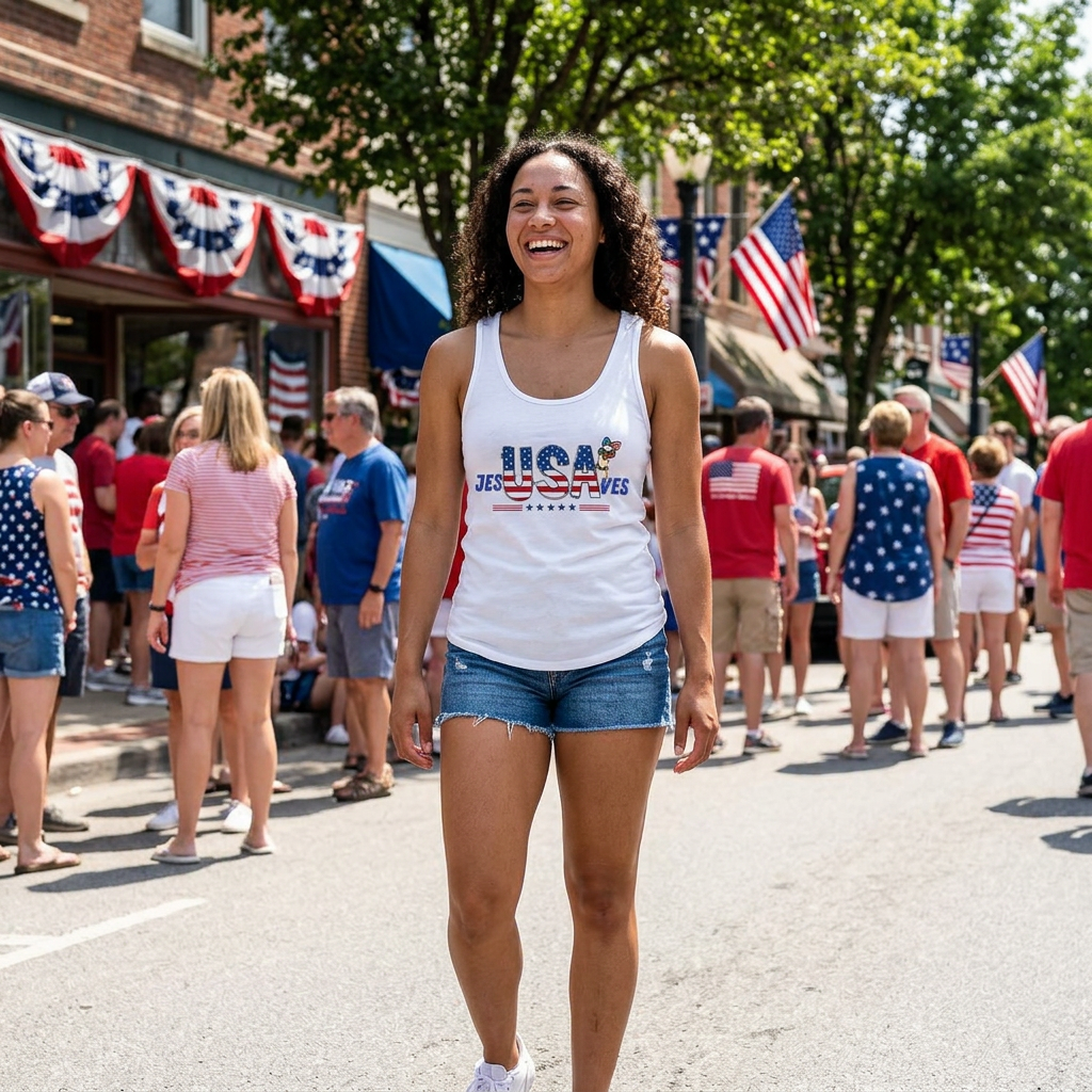 USA Flag Graphic Tank Top – "USA" Patriotic Women's Cotton Tank for 4th of July