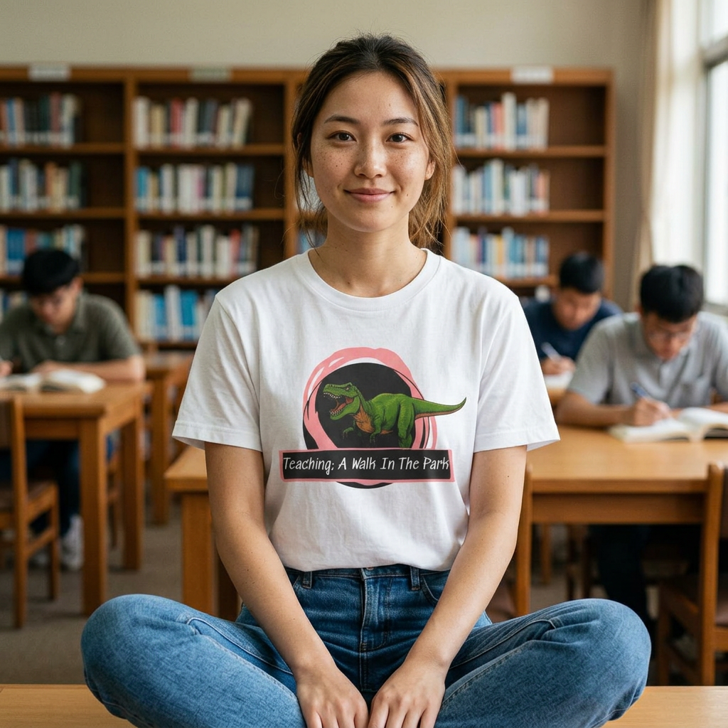 Dinosaur Graphic T-Shirt — "Teaching A Witch In The Park" Cute Retro Dino Tee