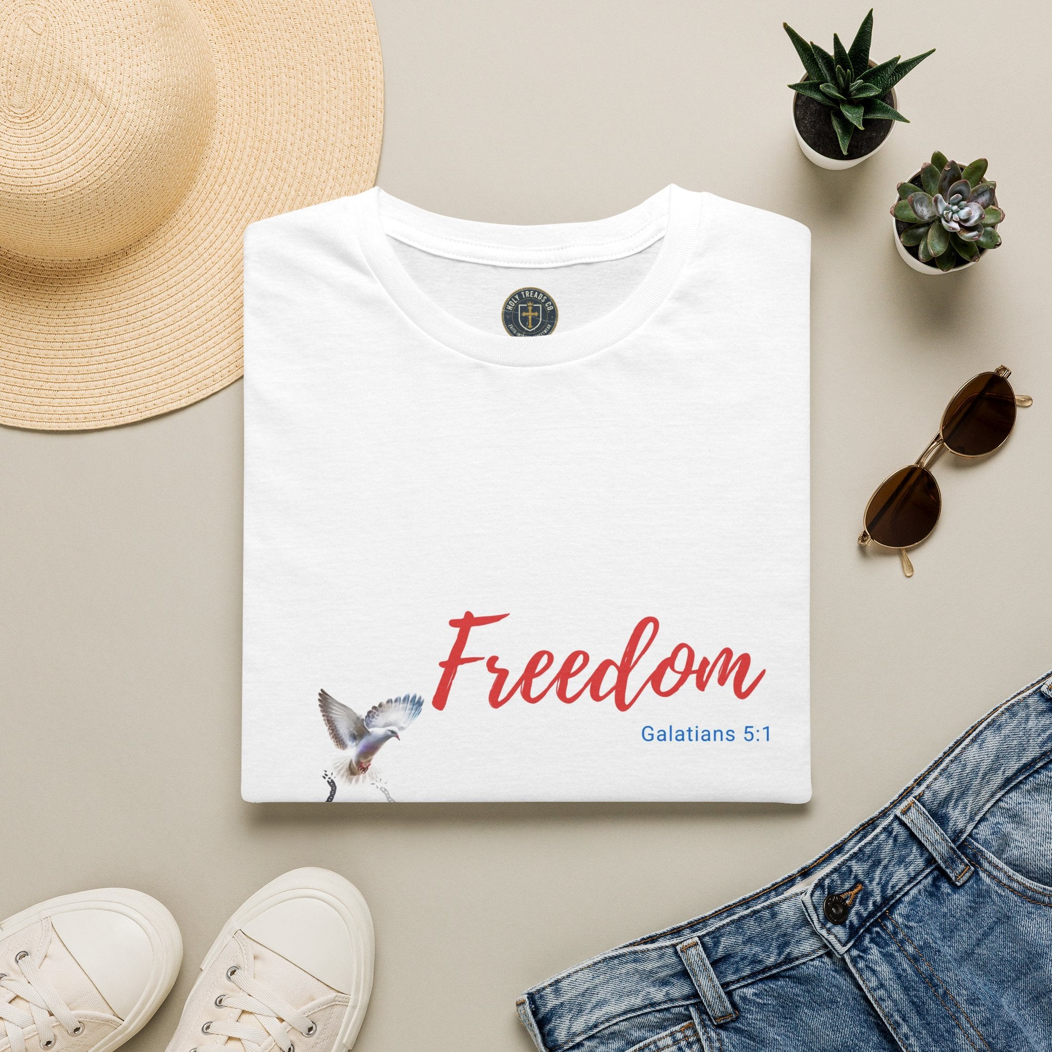 Freedom Floral T-Shirt — "Freedom" Galatians 5:1 Christian Tee