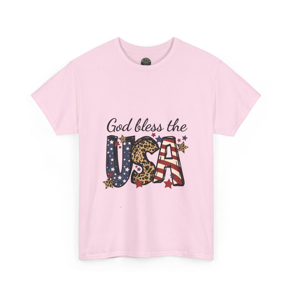 God Bless the USA Tee — Patriotic Leopard & Flag Graphic T-Shirt