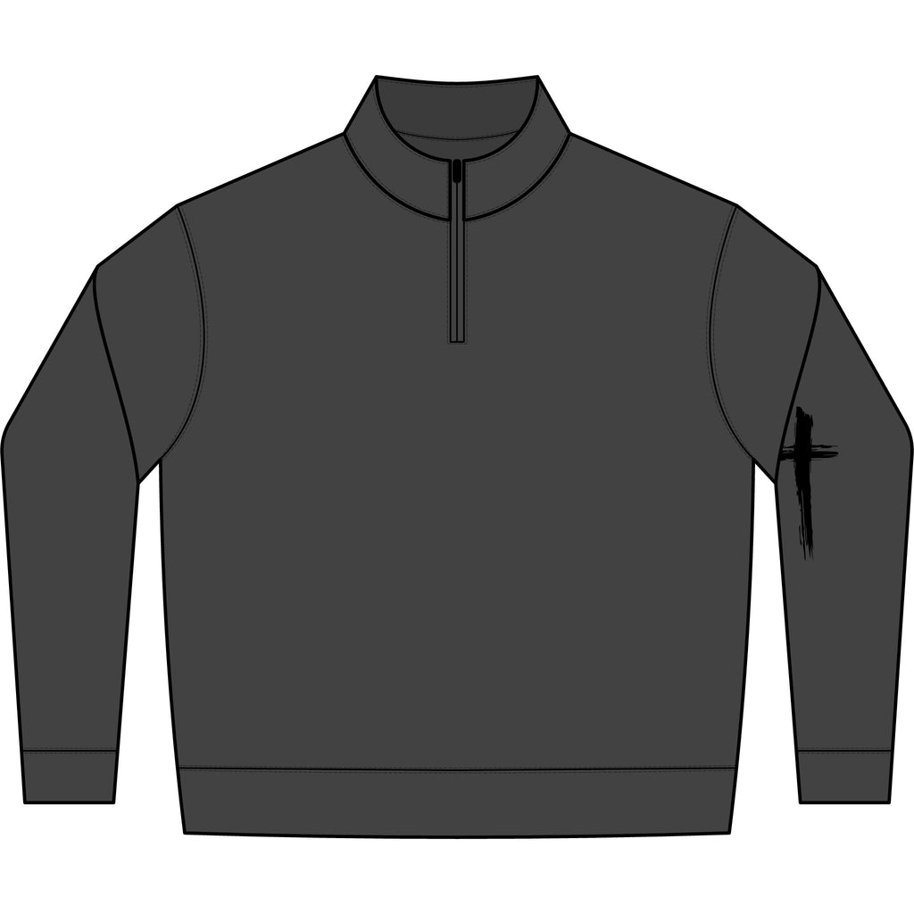 Charcoal Half-Zip Sweatshirt with Minimal Sleeve Cross Accent