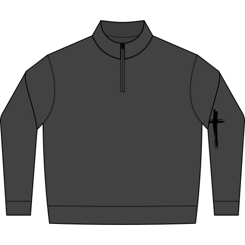 Charcoal Half-Zip Sweatshirt with Minimal Sleeve Cross Accent