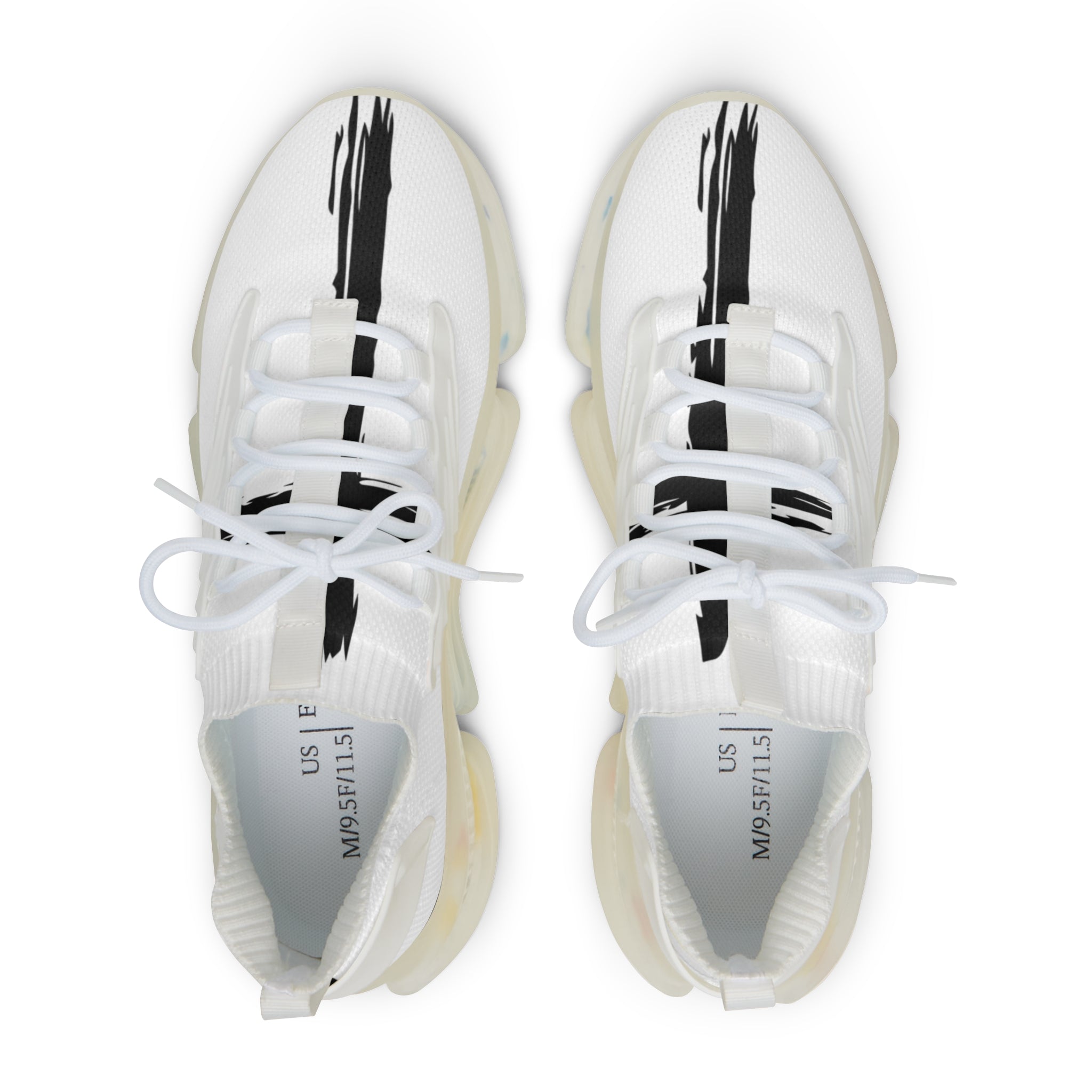 Men's Athletic Sneakers — White Knit Runners with Bold Black Brushstroke Accent