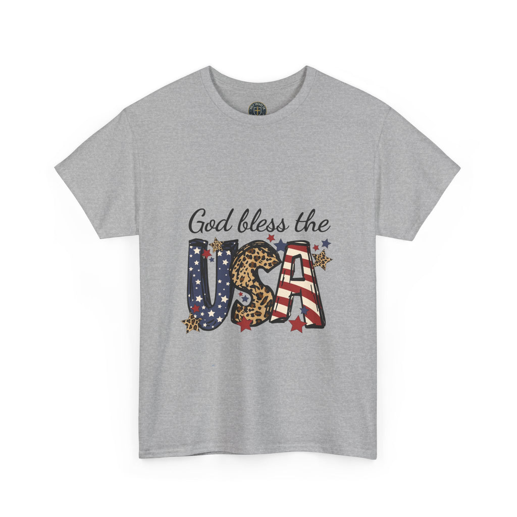 God Bless the USA Tee — Patriotic Leopard & Flag Graphic T-Shirt