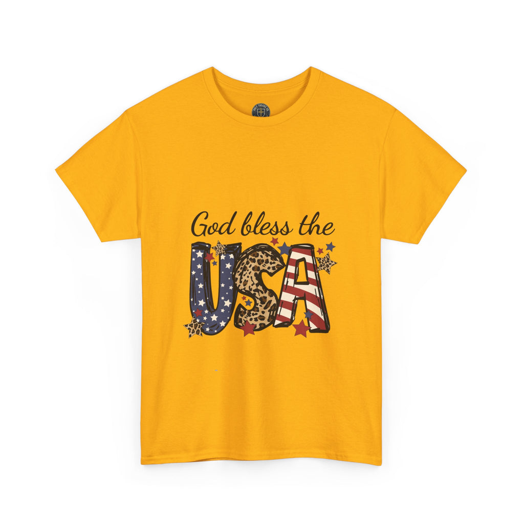 God Bless the USA Tee — Patriotic Leopard & Flag Graphic T-Shirt