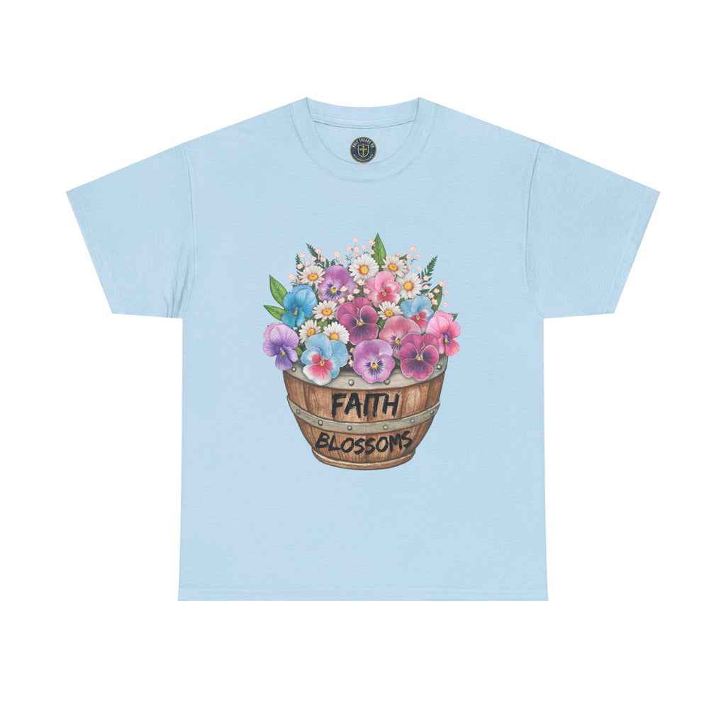 Faith Blossoms T-Shirt — Floral Bucket Christian Tee